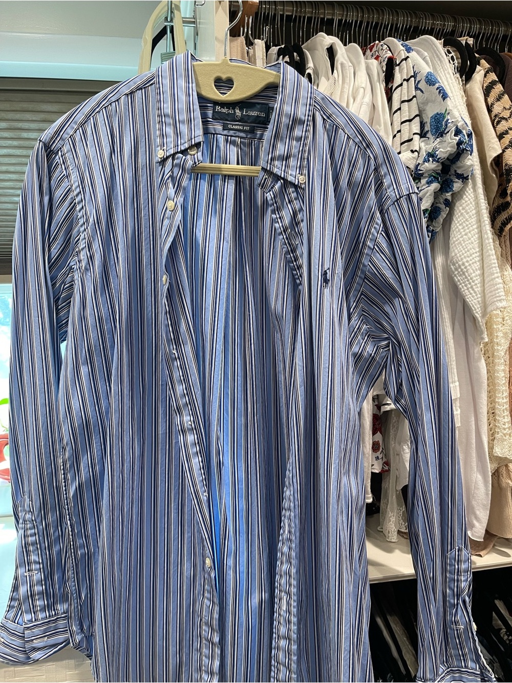 Ralph Lauren Blue Multi-Stripe Button-Down Dress Shirt
